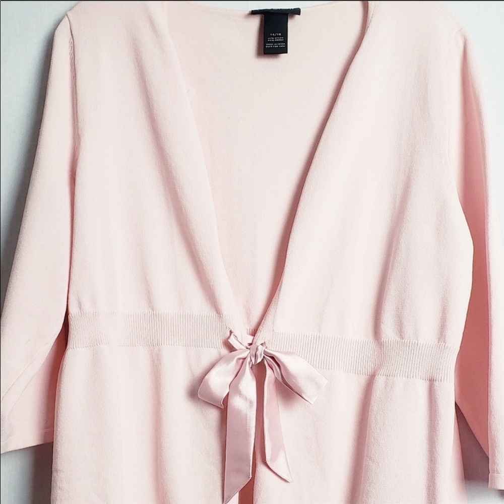 Lane Bryant 3/4 Sleeve Tie Up Pink Sweater